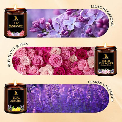 6 Pack Candles for Home Scented, Christmas Holiday Candles Gifts for Women Men, Soy Candle Set Scents of Fresh Cut Roses/Lemon Lavender/Vanilla Cupcake/Amber Patchouli/Lilac Blossoms/Mint Eucalyptus