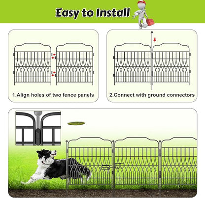 Bepatio 5 Panels Garden Fence with Latch - Total 27.6in（H） x 9.8ft(L) Dog Fence Outdoor for Yard, Arc Fencing Panels, Durable Metal Fencing & Garden Borders, Easy Set-Up, Black