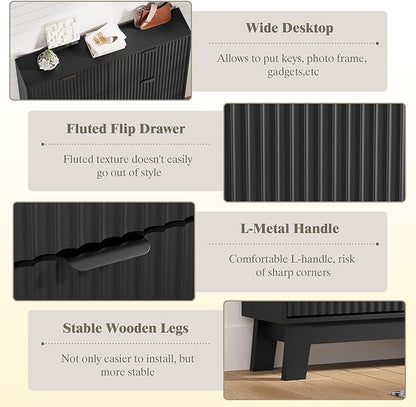 Shoe Cabinet Storage for Entryway with 6 Flip Drawers, Fluted Narrow Shoe Organizer with Wooden Legs, Freestanding Slim Shoe Storage Hidden Shoe Rack Organizer for Front Door Entrance, Grey
