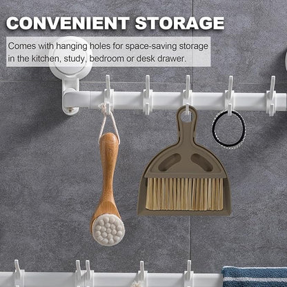 Mini Broom and Dustpan Set Hand Broom with Dustpan Portable Housekeeping Cleaning Tools for Desk,Counter,Sofa,Kitchen,Office,Nest (Coffee)