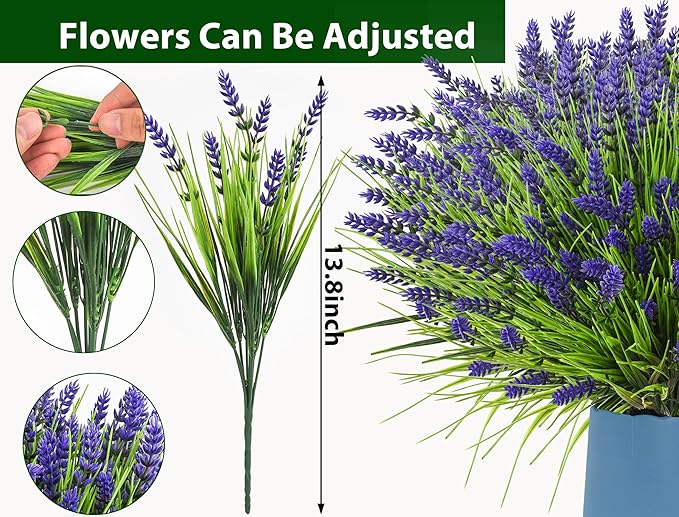 Artificial Plants Outdoor, 22 Pcs Fake Flowers UV Resistant Outdoor Lavender Artificial Flowers, Plastic Faux Plants Greenery Shrubs for Home Porch Garden Yard Window Box