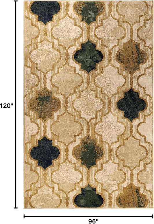 Superior Indoor Large Area Rug, Jute Backed, Perfect for Living/ Dining Room, Bedroom, Office, Kitchen, Entryway, Modern Geometric Trellis Floor Decor, Viking Collection, 8' x 10', Cream