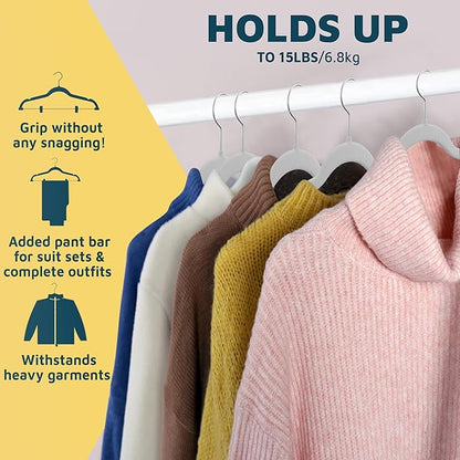 Velvet Skirt Hangers – with Adjustable Clips, 360 Degree Swivel Hook, and Non-Slip Shoulder Notch, Holds Up to 10 lbs, for Organizing Skirt, Pants, Dress, and Clothes, Pack of 30, White