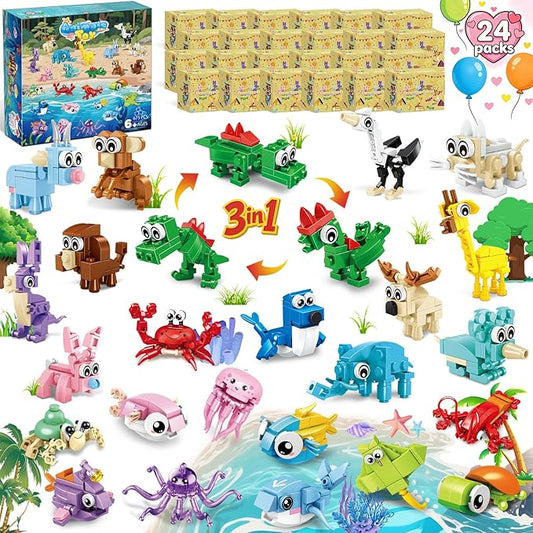 24 Packs Valentines Party Favors for Kids, Mini Animal Building Block Toy Sets for Goodie Bag Stuffers Classroom Prizes, Valentines Day Gifts for Kids Easter Birthday Gift for Boys Girls Ages 6-12