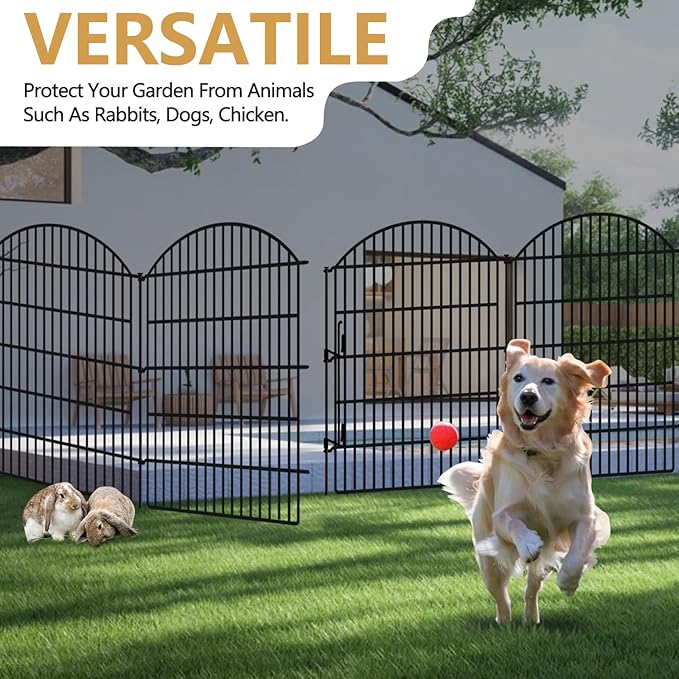 10 Panels Decorative Garden Fence with Lock, 48in (H) x 24ft (L) No Dig Dog Animal Barrier for Outdoor Yard, Rustproof Ground Stakes Metal Fencing for Yard, Patio, Flower Bed