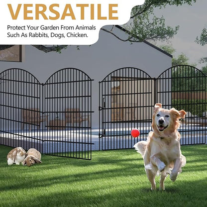 10 Panels Decorative Garden Fence with Lock, 48in (H) x 24ft (L) No Dig Dog Animal Barrier for Outdoor Yard, Rustproof Ground Stakes Metal Fencing for Yard, Patio, Flower Bed