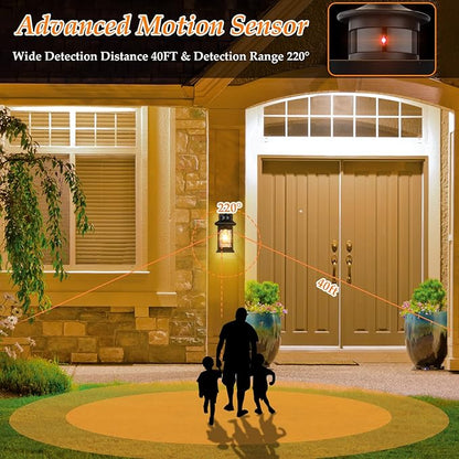 2 Packs Motion Sensor Outdoor Sconce - Advanced Dusk to Dawn Outdoor Lighting, Retro Motion Sensor Porch Light Fixtures, Black Waterproof Exterior Lantern Wall Mount for Garage, Outside, Anti-Rust