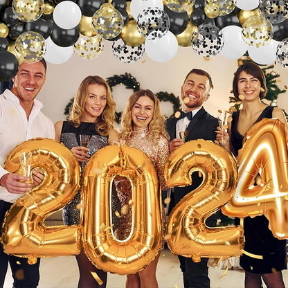 Black White and Gold Balloons,75Pcs Black and Gold Party Balloons,12in and 5in Black White Gold Confetti Party Balloons for Birthday,New Year,Wedding Decorations