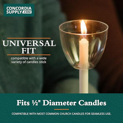 Concordia Supply Clear Shield Candle Drip Protectors - (Pack of 50) Wax Catcher for Candlesticks, Convenient for Church Vigils, Memorials, Congregational, & Christmas Eve Candles