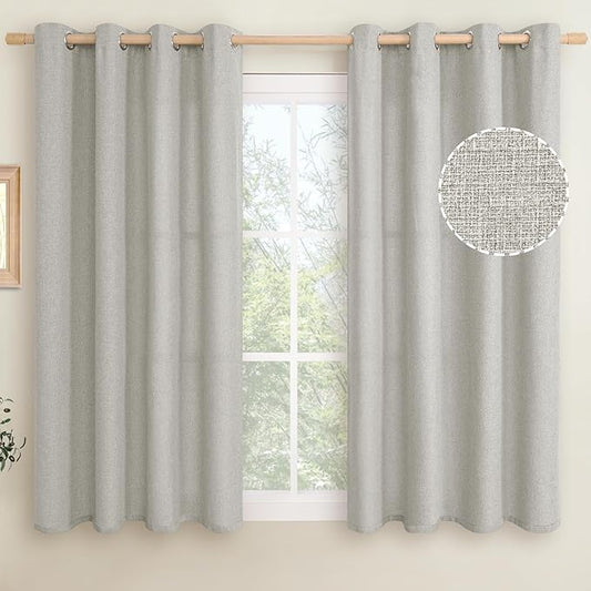 LAMIT Linen Curtains 54 inch for Bedroom, Grommet Thermal Insulated Thick Burlap Natural Curtains Noise Reducing Window Treatment Drapes for Living Room/Kitchen, 2 Panels, W52 x L54, Light Grey