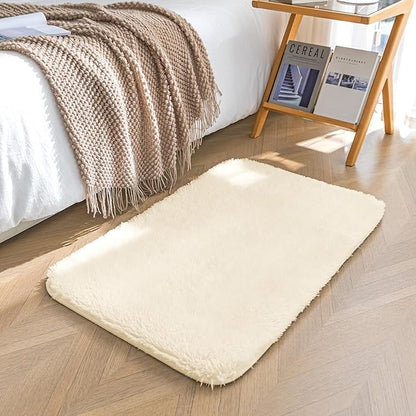 Amazon Basics Fluffy Washable Area Rug, Bedside Shaggy Carpet for Door Entryway, Living Room and Bedroom, 2' W × 3' L, Beige
