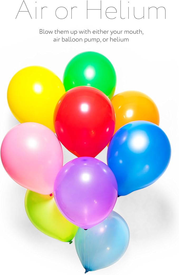 Dusico® Balloons Rainbow Set (100 Pack) 12 Inches, Assorted Bright Colors, Made With Strong Multicolored Latex, For Helium Or Air Use. Kids Birthday Party Decoration Accessory