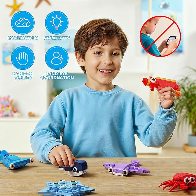 32 Pack Marine Animals Building Blocks - 846PCS Kids Party Favors Educational Toy, Goodie Bag Stuffers Classroom Prizes, Valentines Easter Birthday Gifts for Boys Girls 6-12