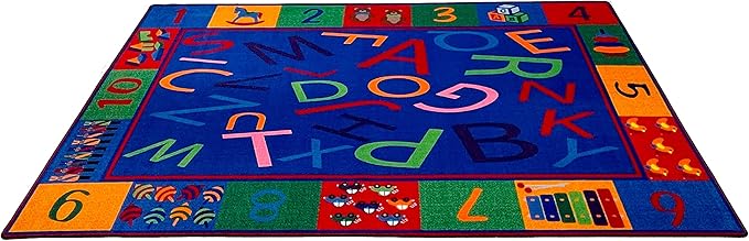 Alphabet and Numbers Teaching Toddler Rug, 7'6" x 12' Rectangle, Educational Classroom Rug, Kids Learning Play Mat | Area Rug for Bedroom or Playroom