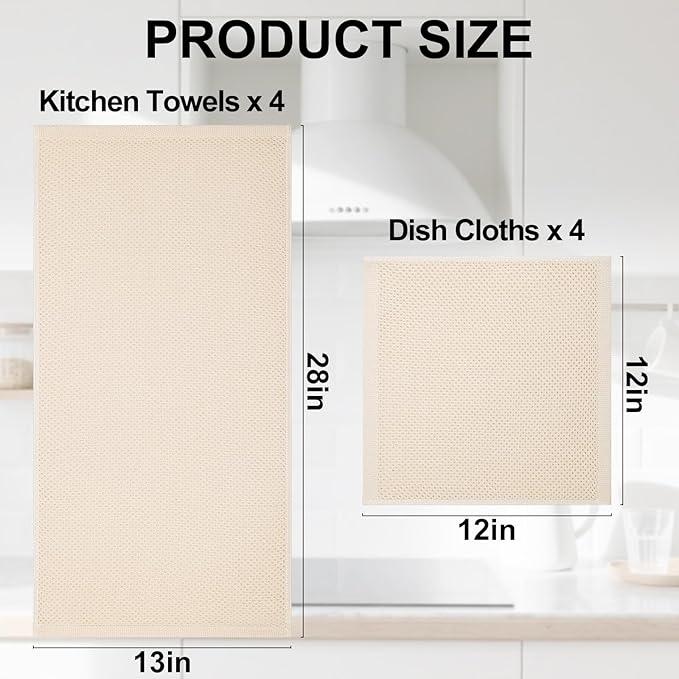 Homaxy 100% Cotton Kitchen Towels and Dishcloths Set, 12 x 12 Inches and 13 x 28 Inches, Set of 8 Bulk Kitchen Towels Set, Ultra Soft Absorbent Dish Cloths for Washing Dishes, Mixed Color