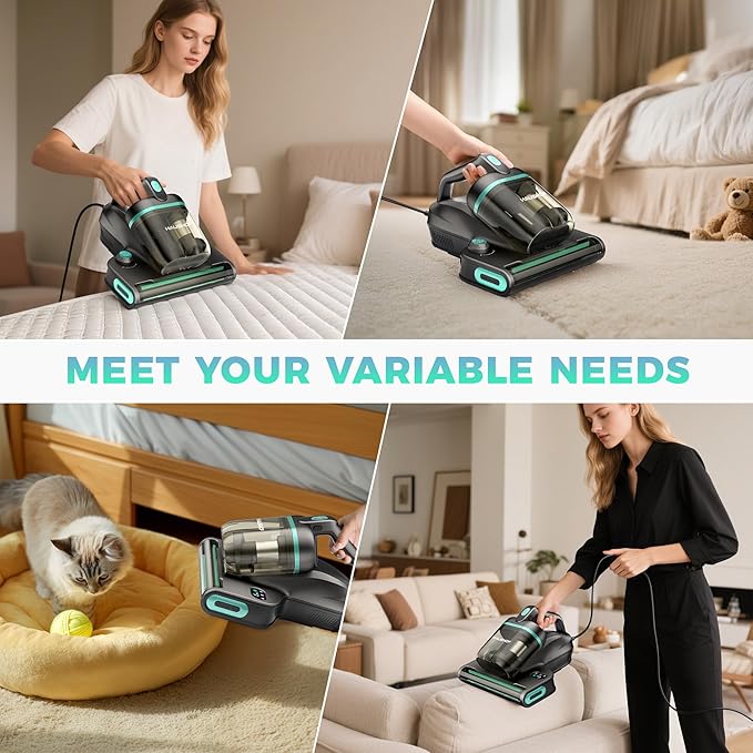 HAUSHOF Mattress Vacuum Cleaner, 15Kpa Bed Vacuum Cleaner with 275nm UV-C Light, 140°F Heat, Aromatherapy, HEPA Filter, Dual Dust Cups, Versatile Handheld Vacuums for Bed, Sofa, Couch, Crib