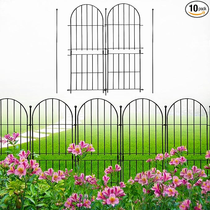 Decorative Garden Fence 31in (H) x10ft (L), 10 Pack No Dig Fence Animal Barrier for Dog, Arched Flower Bed Edging, Wire Border Panel Fencing for Yard Patio Outdoor Decor