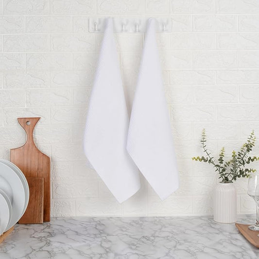 Blue Needles Waffle Weave Kitchen Towels, 15x25 Inches 100% Cotton Set of 6 Dish Towels for Kitchen, Ultra Soft & Absorbent with Hanging Loop, Spring Summer Dish Rags for Quick Drying - White