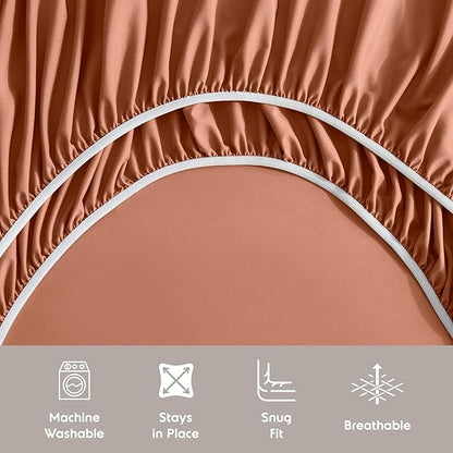 Nestl Twin XL Sheets Set, 3 Piece XL Twin Microfiber Sheets, Rust, Deep Pocket, Luxury Bed Sheets