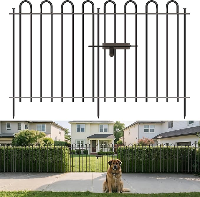 Metal Decorative Garden Fence, 26" Wide x 32" High (9 Panels + 1 Gate) Total Length 21.6 ft, No Dig Dog Fence Outdoor for Yard, Rustproof Animal Barrier Fencing, Garden Edging Border for Yard