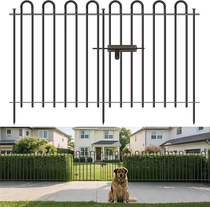Metal Decorative Garden Fence, 26" Wide x 32" High (9 Panels + 1 Gate) Total Length 21.6 ft, No Dig Dog Fence Outdoor for Yard, Rustproof Animal Barrier Fencing, Garden Edging Border for Yard