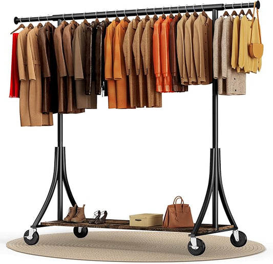 MAXLEAD Clothes Rack, Clothing Rack with Wood Shelves 500 LBS Heavy Duty Garment Rack for Hanging Clothes Portable Closet Sturdy Coat Rack for Bedroom, Living Room, Laundry, Balcony, Black