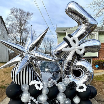 40" Silver Number 6 Balloon for Girls Boys, Large Self Inflating Helium Foil Number Balloons Set 0-9 for Women Men 6th 16th 60th Birthday Anniversary Wedding New Year Party Decorations Supplies