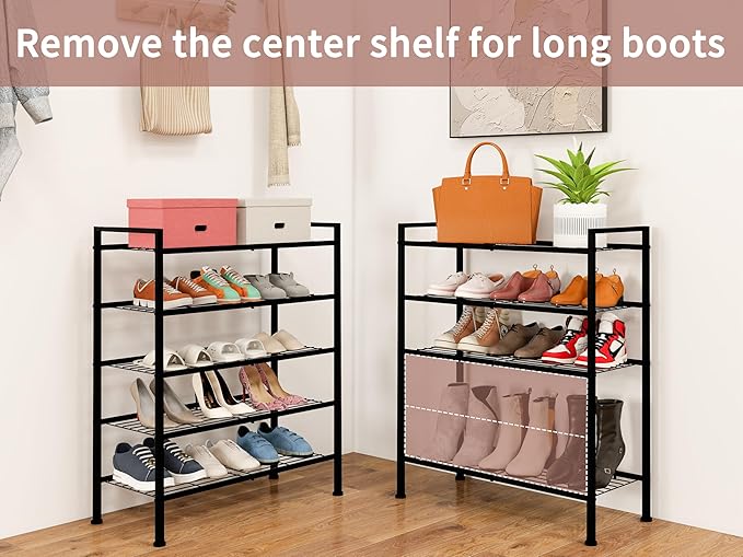 5-Tier Shoe Rack,Metal Simple Shoe Storage Organizer Utility Shelf for Closet,Entryway, Bedroom,Small Spaces (Black, 5 Tier)