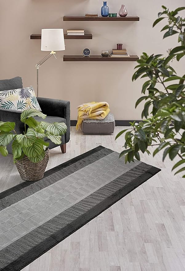 ORFA HOME Custom Cut Hallway Runner Rug, Slip Resistant, 31 Inch Wide X Your Choice of Length, Zebra Anthracite, 31 Inch X 6 feet
