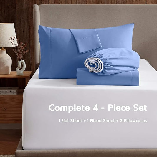 Nestl Queen Sheet Set - Luxury 1800 Ultra-Soft Microfiber Bed Sheets - Double Brushed - Deep Pockets - Easy Fit - 4 Piece Set - Bedding Sheets & Pillowcases (Queen, Calm Blue)