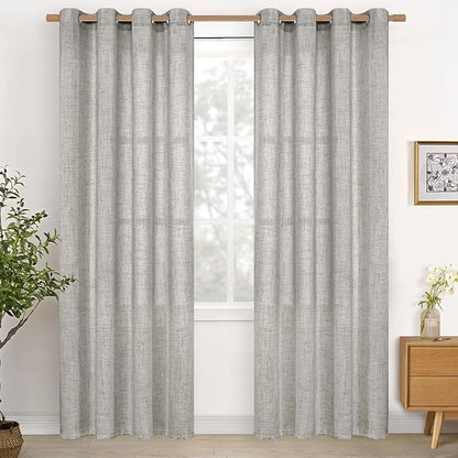YoungsTex Dark Grey Linen Curtains for Living Room 52 X 80 Inch Length, Semi Sheer Drapes Light Filtering with Bronze Grommet for Bedroom Office Farmhouse Dining, 2 Panels