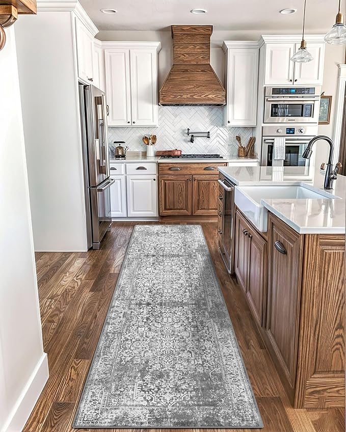vivorug Runner Rug 2'x7' Vintage Washable Non-Slip Runners for Hallways Kitchen Entryway Laundry Room Carpet Hallway Runner Grey