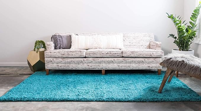 Unique Loom Solid Shag Collection Area Rug (8' x 11' Rectangle, Deep Aqua Blue)