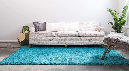 Unique Loom Solid Shag Collection Area Rug (6' 1" x 9' Rectangle, Deep Aqua Blue)