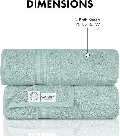 SALBAKOS 100% Turkish Cotton Extra Large Bath Sheet Set of 2 35x70 inch | Heirloom Quality | Hotel & Spa Collection | Soft, Oversize Bath Towels | Made in Turkey (Seafoam Green, 2 Bath Sheets)