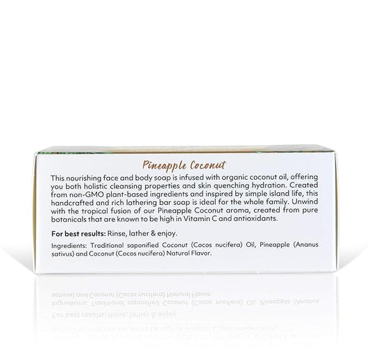 "Coco Fiji Soap Bar for Face and Body Infused With Organic Coconut Oil, Pineapple Coconut Essential Oil, Natural Soap for Moisturizing & Pore Purifying Skin, 7 oz, Pack Of 2 "