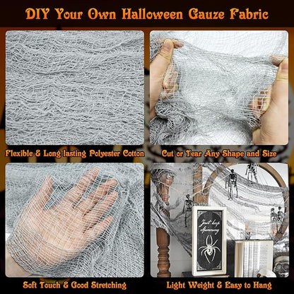 Legigo 6 Pack Grey Halloween Creepy Cloths Cheesecloths, Spooky Black Mesh Fabric Cheese Cloths for Crafts, Scary Gauze Fabric for Party Supplies Home Wall Doorway Outdoor Yard Decor