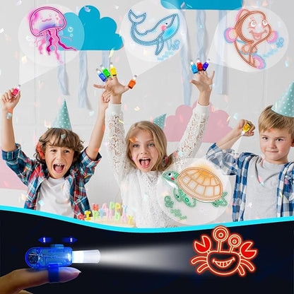 24PCS Under the Sea Party Favors-Summer Beach LED Finger Lights：Glow-in-the-Dark Light-Up Toys Bulk for Kids,Ocean Birthday Party Decorations Supplies,Goodie Bags Stuffers, Classroom Prizes Gifts
