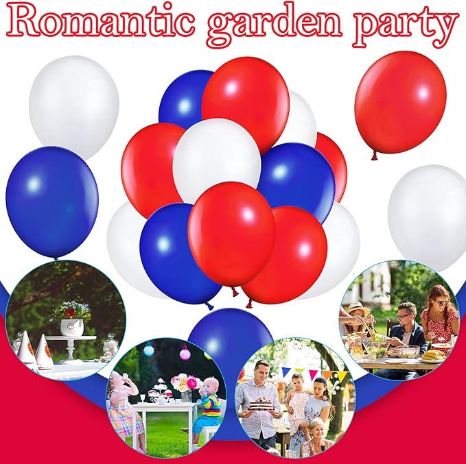 TecUnite 100 Pcs Red White Blue Latex Balloons 15.7 Inch Colorful Round Balloons for 4th of July Decorations Independence Day Patriotic Wedding Birthday Party Decoration