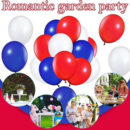 TecUnite 100 Pcs Red White Blue Latex Balloons 15.7 Inch Colorful Round Balloons for 4th of July Decorations Independence Day Patriotic Wedding Birthday Party Decoration
