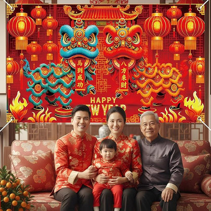 Chinese New Year Decorations 2026, 71x43 Inch Year of The Horse 2026 Banners Backdrops Party Decoration, Lunar New Year Backdrop Chinoiserie Decor for Spring Festival