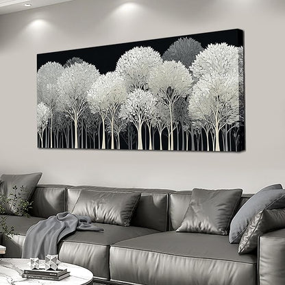 Black and White Tree of Life Wall Art for Living Room Abstract Forest Print Picture Framed Large Canvas Wall Decor for Bedroom Office Bathroom Modern Home Botanical Landscape Wall Decorations Artwork Size 24x48 Ready to Hang