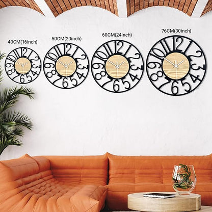 20inch/50cm Wall Clocks for Living Room Decor,Wall Clocks Battery Operated,Modern,Silent,Non Ticking,Large,Wall Clock for Dining Room,Bedroom,Kitchen (Wooden Arabic Numerals, 20 inches)
