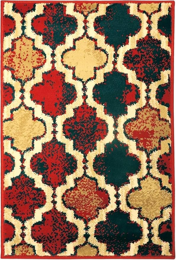 Superior Indoor Small Area Rug, Jute Backed, Perfect for Living/ Dining Room, Bedroom, Office, Kitchen, Entryway, Modern Geometric Trellis Floor Decor, Viking Collection, 2' x 3', Red Blue