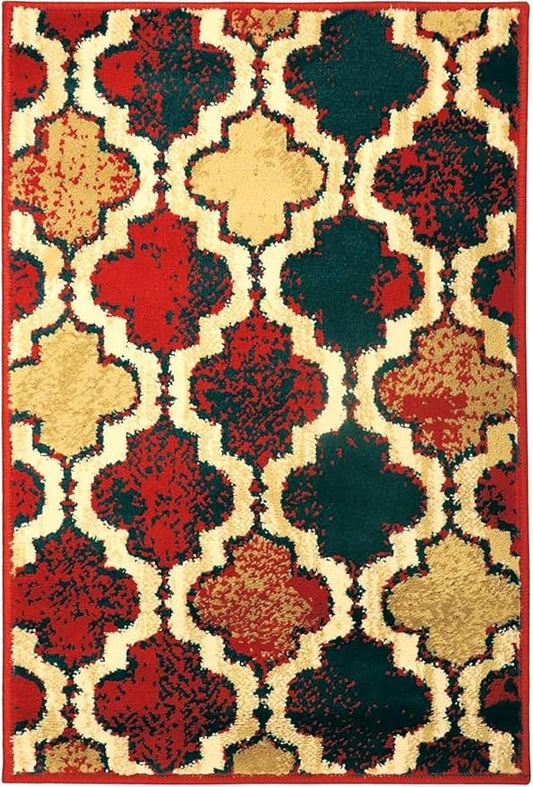 Superior Indoor Small Area Rug, Jute Backed, Perfect for Living/ Dining Room, Bedroom, Office, Kitchen, Entryway, Modern Geometric Trellis Floor Decor, Viking Collection, 2' x 3', Red Blue