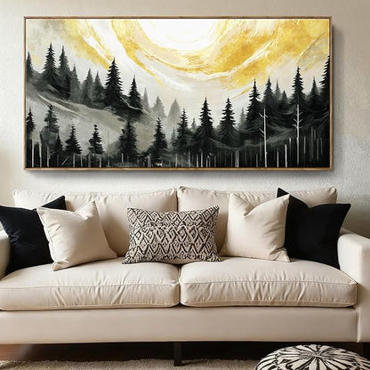 ARTZON Large Framed Canvas Art Wall Decor for Living Room Modern Black Yellow Gray Tree Picture Nature Lanscape Sunset Scenery Pin Forest Horizontal Artwork for Walls Home Living Room Bedroom 48"x24"