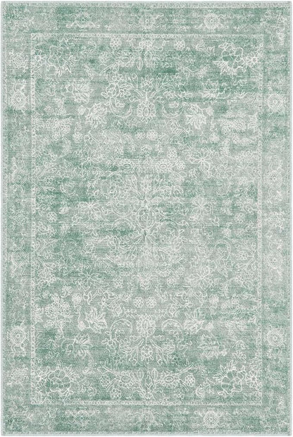 jinchan 6x9 Machine Washable Area Rugs for Living Room – Vintage Floral Soft Stain Resistant Low Pile Rug,Non Slip Ultra-Thin Carpet for Bedroom,Dining Room,Home Office,Nursery (6'x9',Green)