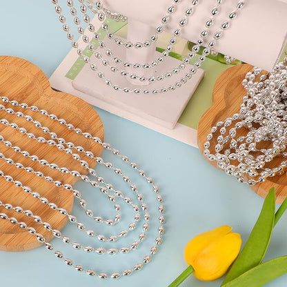 Metallic Silver Bead Necklace, 24PCS Oval Mardi Gras Beads Necklaces for Silver Party Favors, Aesthetic Metallic 32" Necklaces Costume Beaded for Festival Parade Throw Accessories for Wedding Decor
