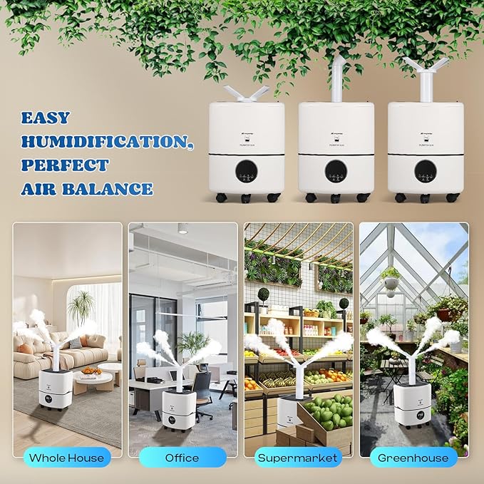 Moongiantgo 25L/6.6Gal Commercial Industrial Humidifier Whole House Humidifier 2000 sq.ft, 3000ML/H Output Cool Mist Humidifiers with 6 Atomizers&3 Mist Modes for Home Office Greenhouse Commercial Use