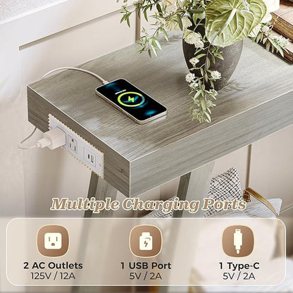 Huuger Console Table with Charging Station, USB-C Port, 2 Tiers Entryway Table, 53.9 Inch Sofa Table with Metal Legs, Entry Hallway Table with Thicker Desktop, Modern Behind Couch Table, Grey